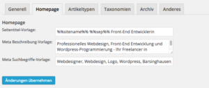 Homepage snippet input fields