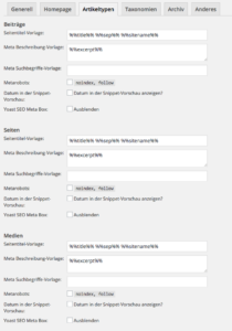 Yoast SEO Types d'articles