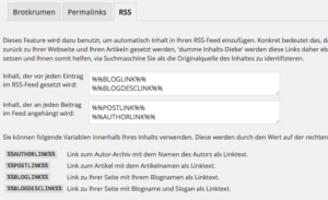 • Yoast SEO RSS Optimierung