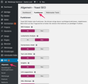 Yoast SEO - Général - Onglet : Fonctions