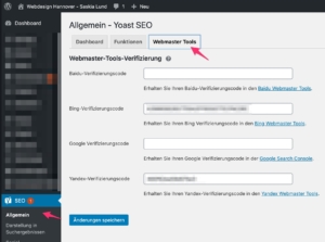 Yoast SEO - General - Tab: Webmaster Tools