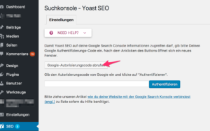 Yoast SEO Search Console authentication