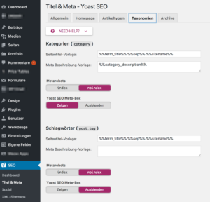 Yoast SEO taxonomies
