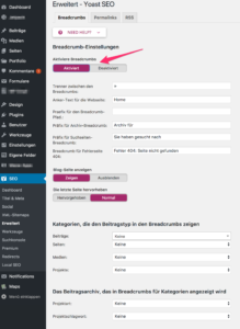 Yoast SEO Erweitert Breadcrumbs