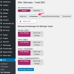 Yoast SEO XML Sitemap - Article types