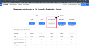 Dropbox - Subscriptions in comparison
