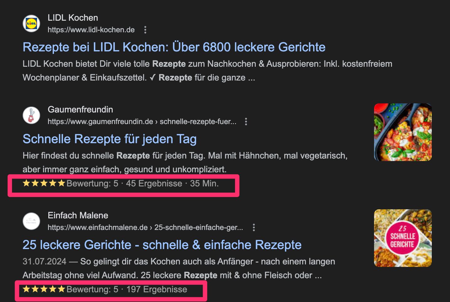 Eine Grafik, die den Unterschied zwischen einer normalen Suchergebnisdarstellung und einem Rich Snippet zeigt, das durch strukturierte Daten ermöglicht wird.